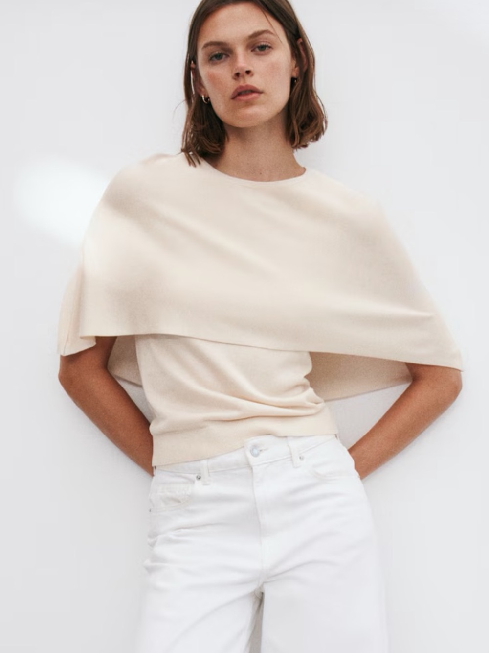 H&M Cream Draped Cape-Back Knit Top